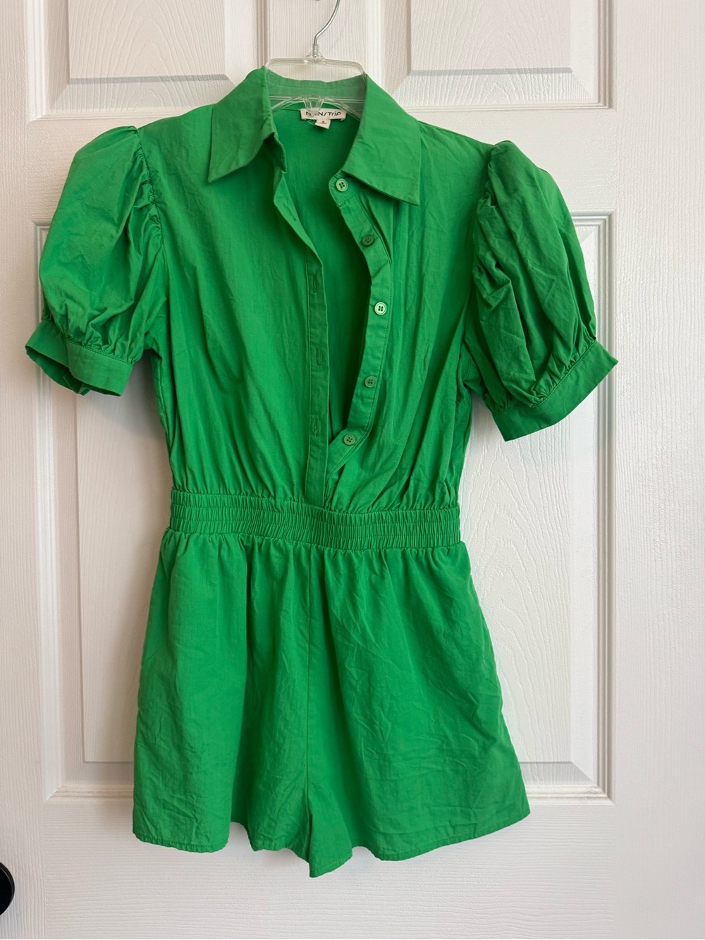 Main Strip Green Short Sleeve Button Romper
